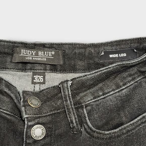 Judy Blue Button Fly Trouser Flare Jeans Black Sz 3/26 Retro Minimalist JB88355 - Picture 6 of 12